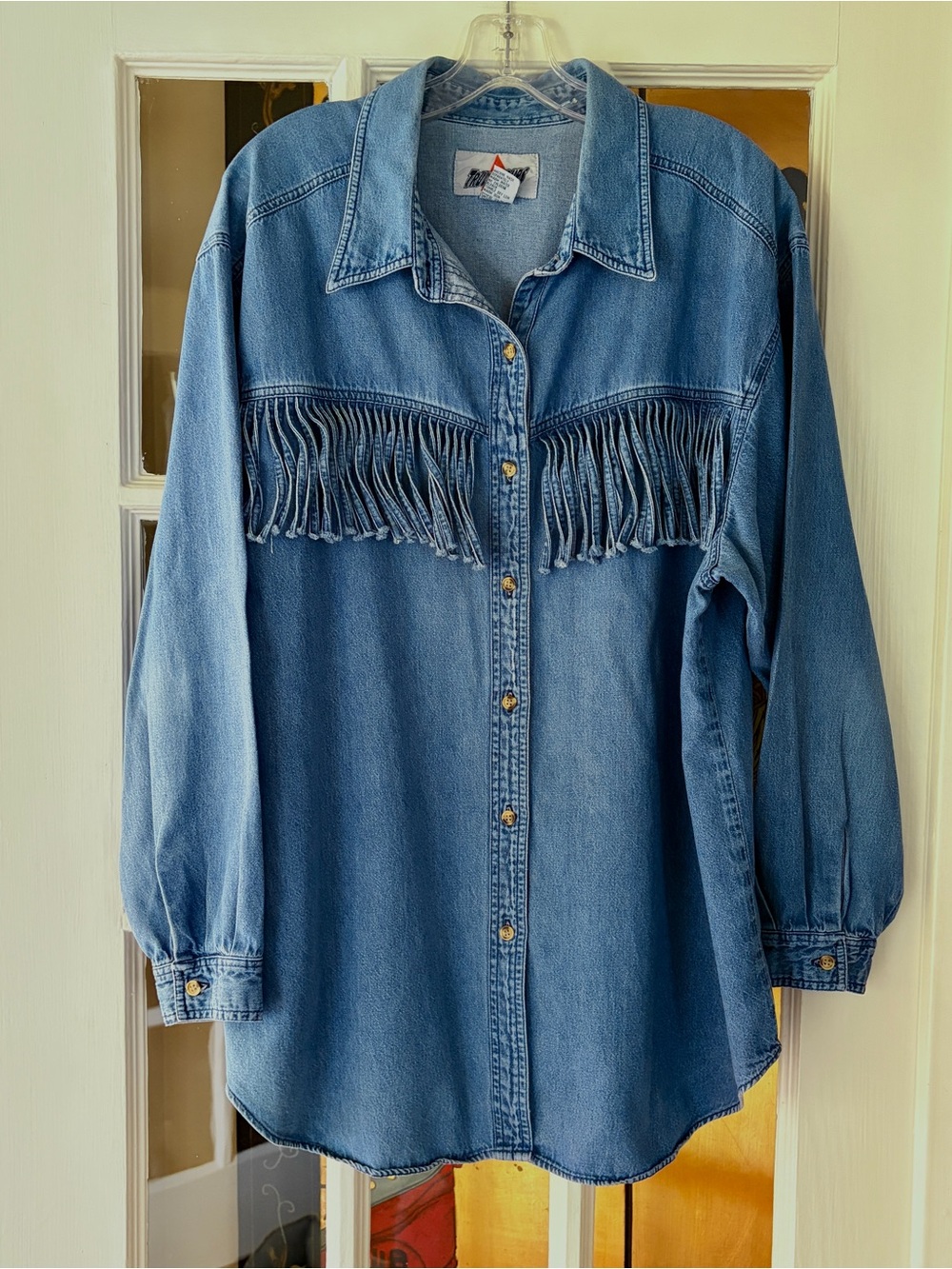 Vintage Truly Yours Denim Fringe Western Tunic Top SZ 1X Button Up